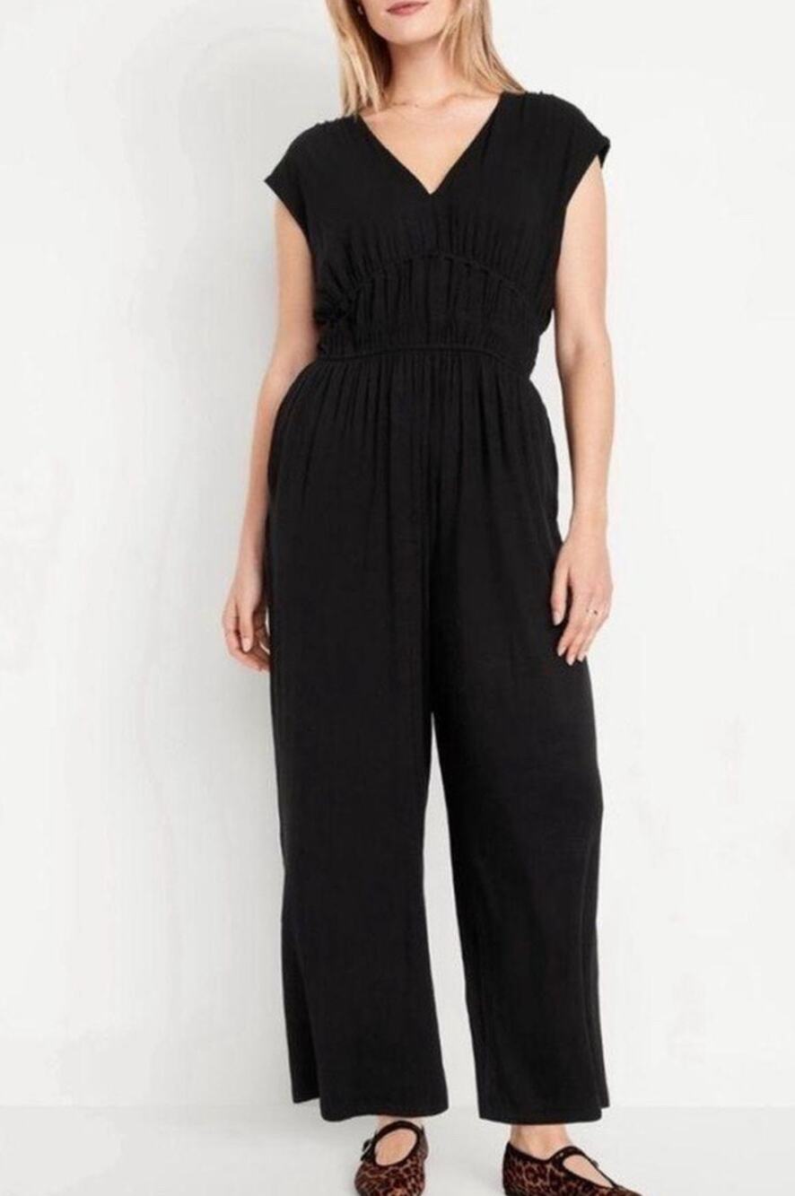 Old Navy Black Waist-Defined Shirred Jumpsuit Size XL